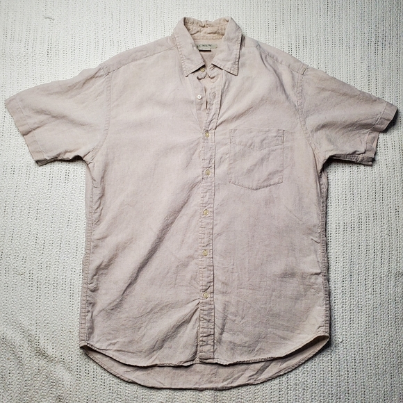 J. CREW Men’s Small Short Sleeved Button Down 100% Linen Shirt Beige
